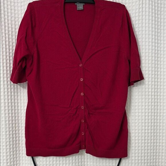 Ann Taylor Red 3/4 Sleeve Button Down Sweater Size XL - Picture 1 of 4